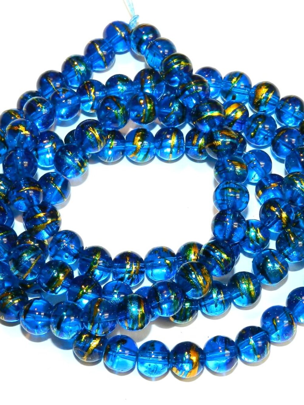 G1781 Dark Blue 8mm Round Metallic Drawbench Swirl Glass Beads 32-inch Strand - Picture 3 of 4